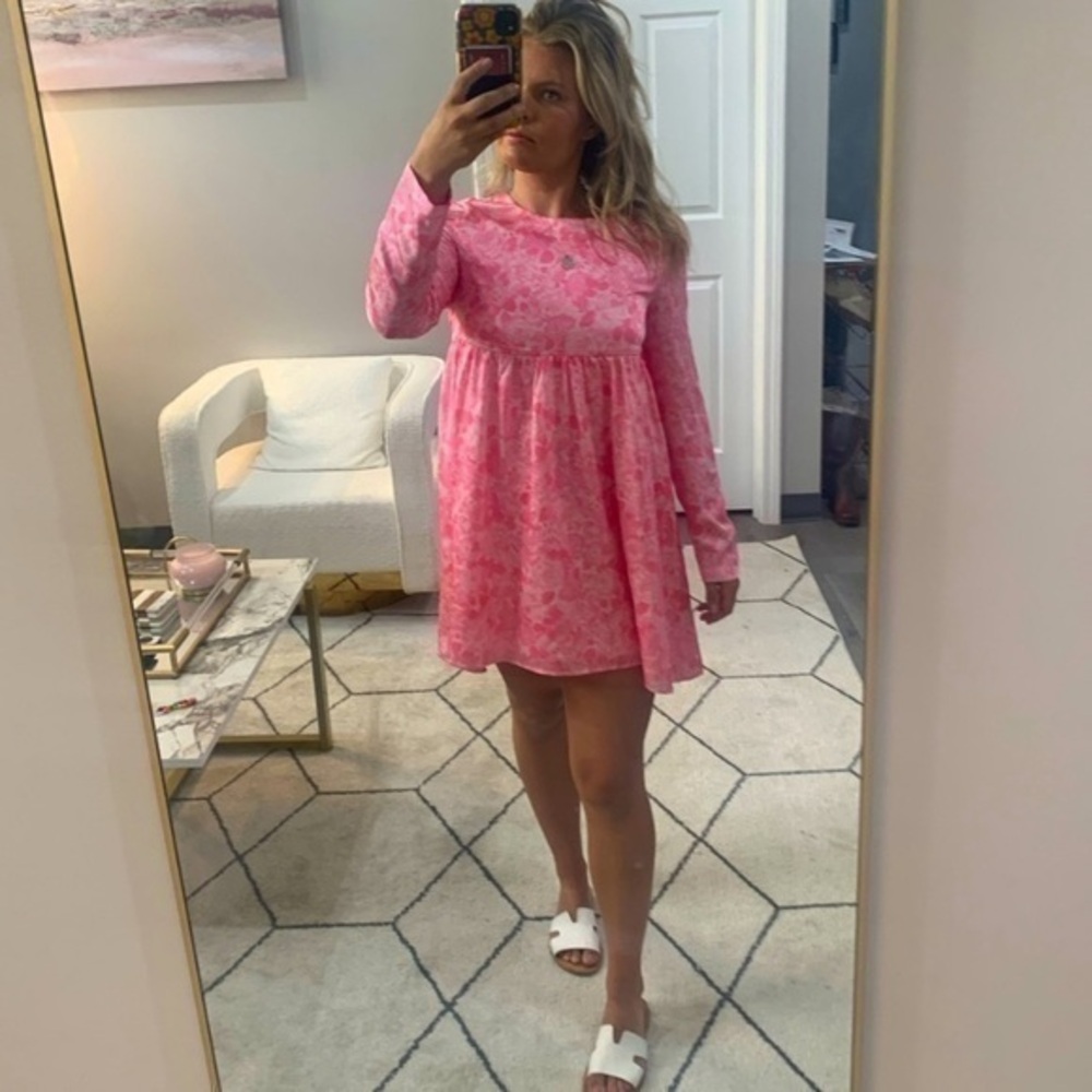 ✅ Maison Amory Dress Babydoll Pink Floral Mini Long Sleeve